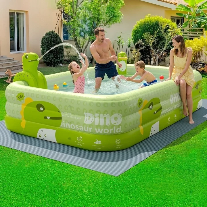 Aufblasbares Kinderplanschbecken mit Sonnendach und Dinosaurier Sprüher – UV-Schutz Pool für Kinder und Kleinkinder im Garten