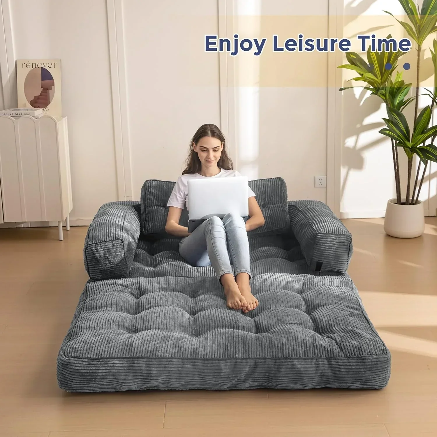 Folding Sofa Bed L-Shaped Convertible Sofa Bed with Armrests and Pillows