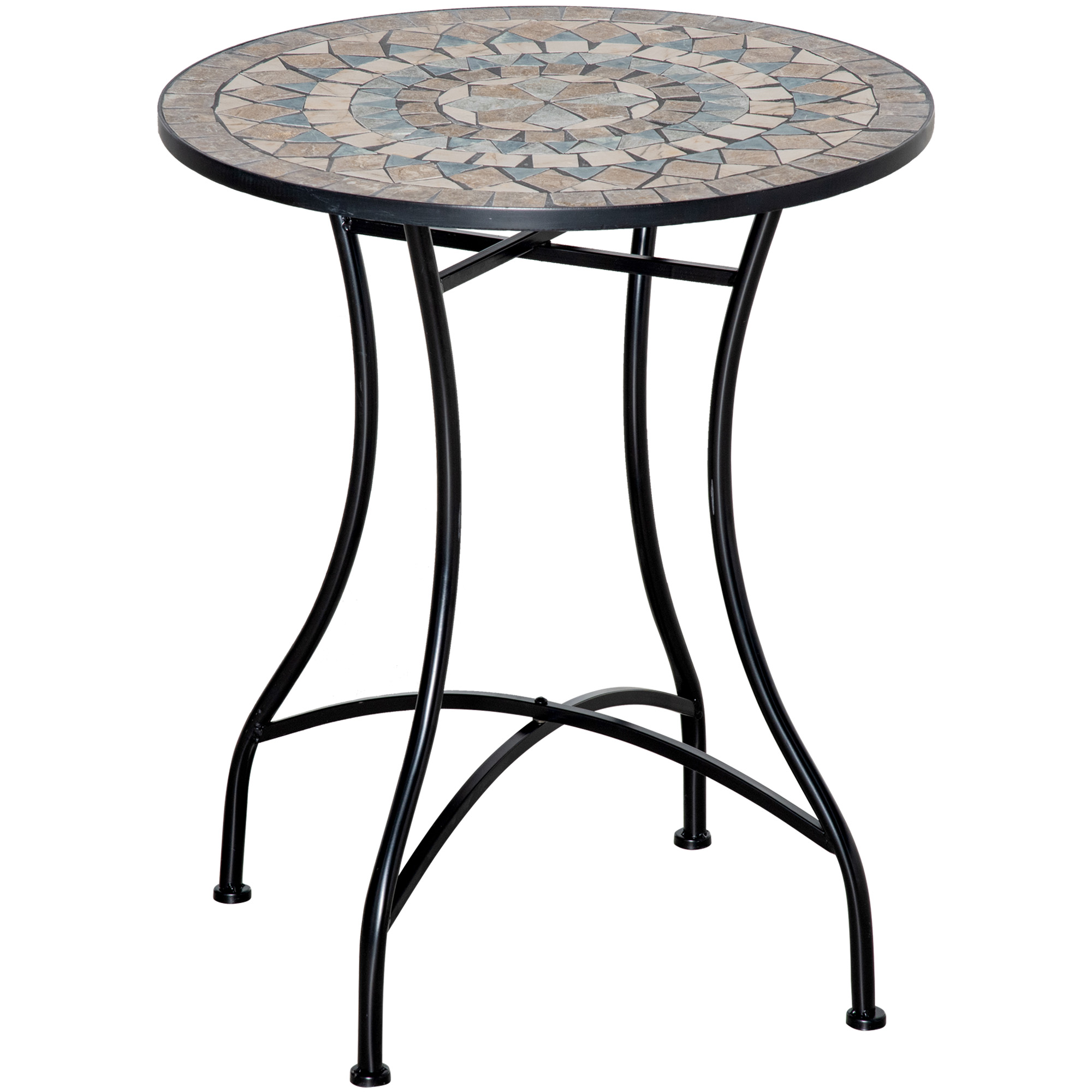 Stijlvolle   Ronde Tuintafel met Keramisch Moza?ekblad in Groen, Beige en Wit - ?60 cm