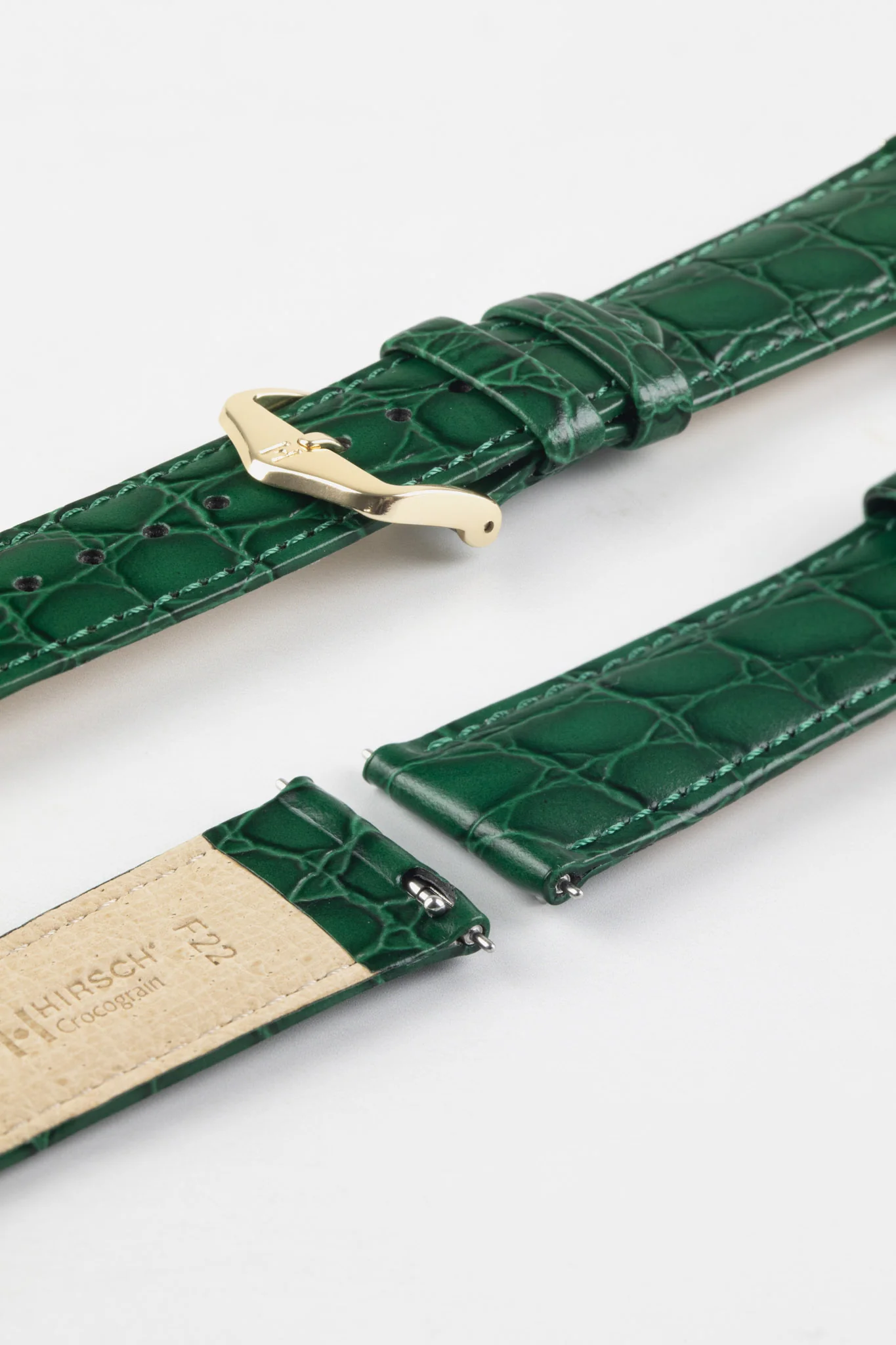 Hirsch CROCOGRAIN Crocodile Embossed Leather Watch Strap in GREEN