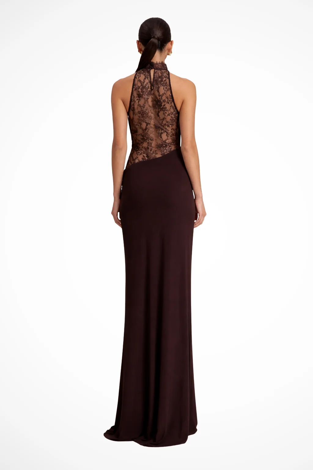 Damen Maxi-Kleid mit Neckholder und Spitzen-Einsatz | ?rmelloses Bodenlanges Abendkleid f��r Hochzeitsg?ste und Events