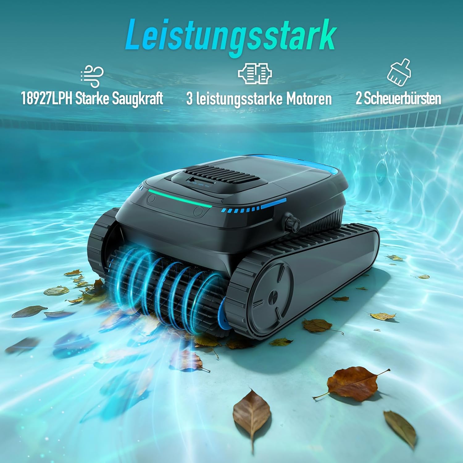 (2026 Neu) PC10 Poolroboter, Poolsauger Akku Kabelloser, Poolroboter Boden und Wand, Wasserlinie, 18927 LPH, Intelligenten Navigation, Wandklettern, Poolreiniger für Pools bis 170㎡