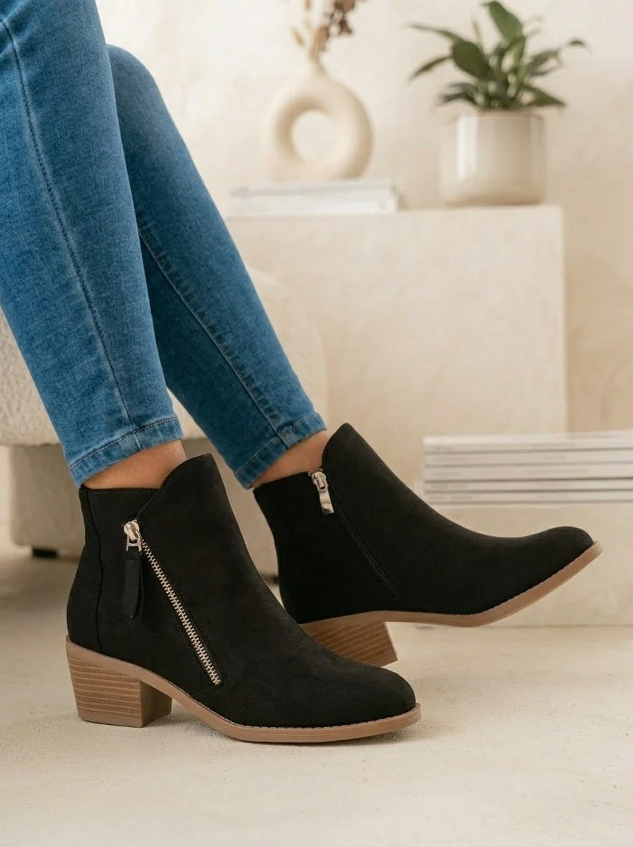 Damen Stiefeletten aus Wildleder mit bequemem Blockabsatz und praktischem Seitenrei?verschluss f��r herbstliche Outfits