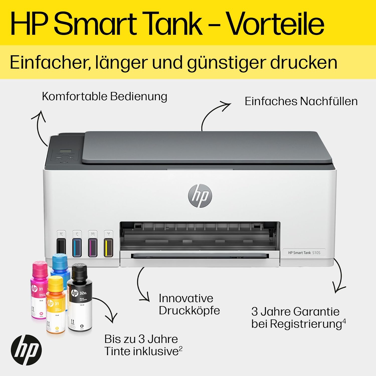 HP Smart Tank 7605 4-in-1 Multifunktionsdrucker (WLAN; Duplex; ADF) – 3 Jahre Tinte inklusive, 3 Jahre Garantie, großer Tintentank, hohe Reichweite, Drucken in hoher Qualität