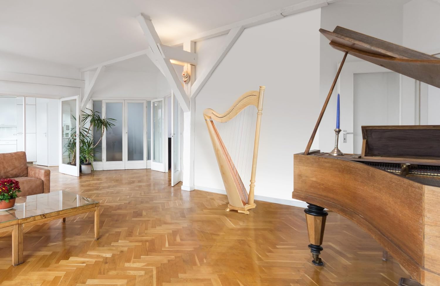 Classic Cantabile P-38 Hakenharfe - Einsteiger-Harfe mit 38 Saiten - In Es-Dur gestimmt - Mit Halbtonmechanik - Aus Esche, Buche und Fichte gefertigt - Tasche und 2 Stimmschlüssel - Höhe: 152 cm