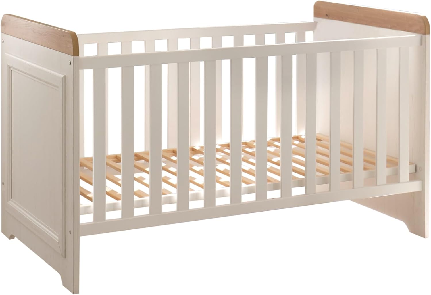 Babyzimmer Jasmin 5 teilig in Anderson Pine mit Absetzungen in Artisan Eiche - Kinderzimmer Komplett Set mit Kleiderschrank, Babybett, Wickelkommode mit 2 Seitenregalen, Standregal, Wandboard