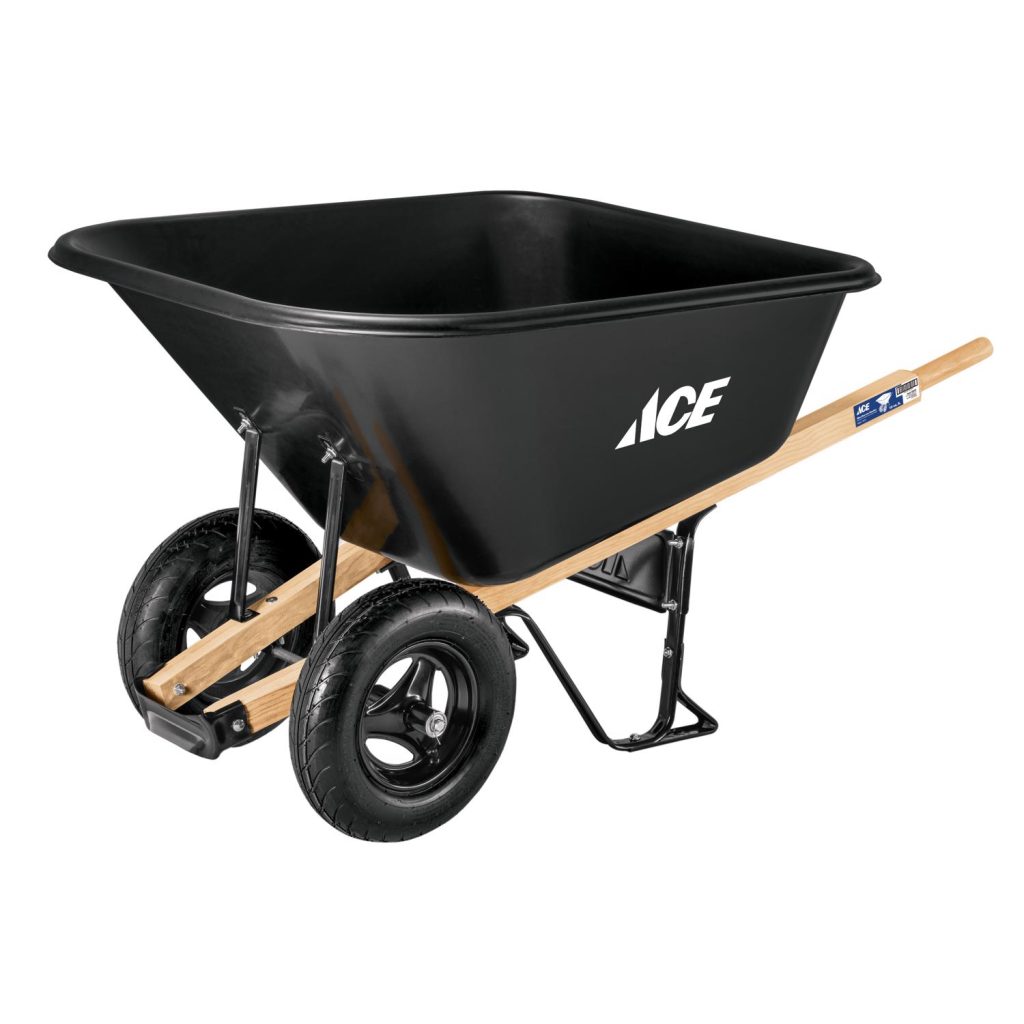 Ace 10 cu ft Poly Wheelbarrow with Dual 16′�?Pneumatic Tires and Hardwood Handles