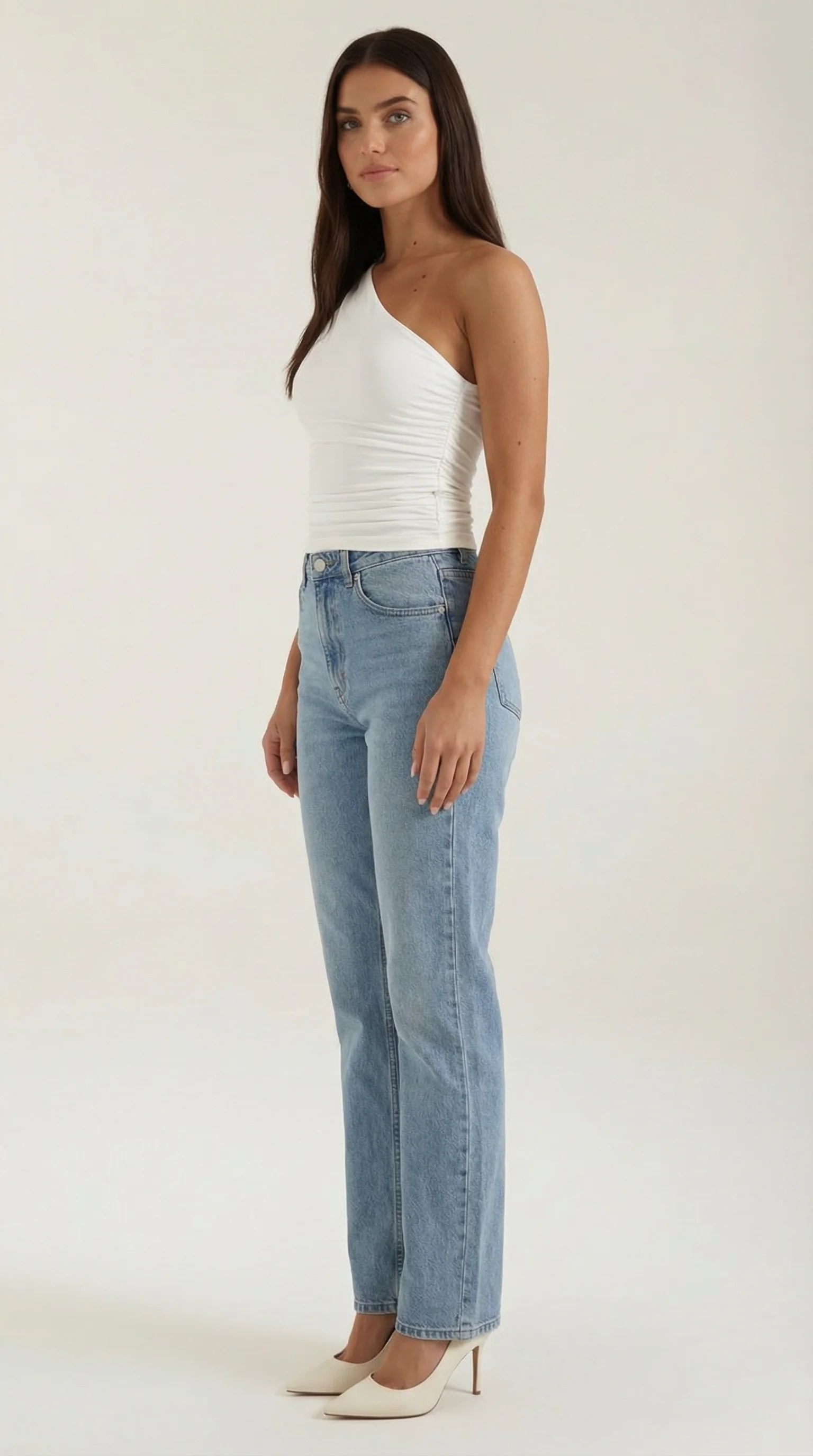 ?rmelloses One-Shoulder-Top mit seitlicher Raffung