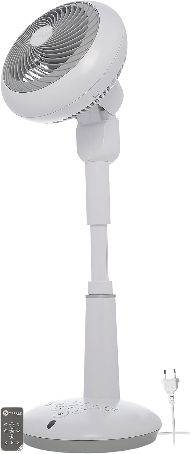 Iris Ohyama Woozoo, Ventilateur sur Pied, 37㎡, Blanc, 10 Vitesses, Télécommande, Moteur DC, Silencieux 25 dB Mode Nuit, Oscillation Multidirectionnelle, Minuterie 8h, Puissant, STF-DC15T