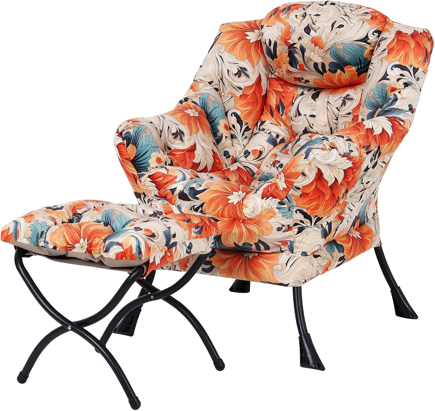 Welnow Lazy Chair with Ottoman. Modern Accent Chair with Armrests and a Side Pocket. Leisure Sofa Armchair. Reading Armchair with Footrest for Small Space. Dark Grey