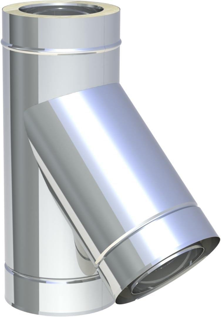 Jeremias DW-FU 80mm T-Anschluss 45 Grad mit Wassernase Doppelwand Edelstahl Abgassystem CE-zertifiziert für Öl Gas Festbrennstofffeuerstätten