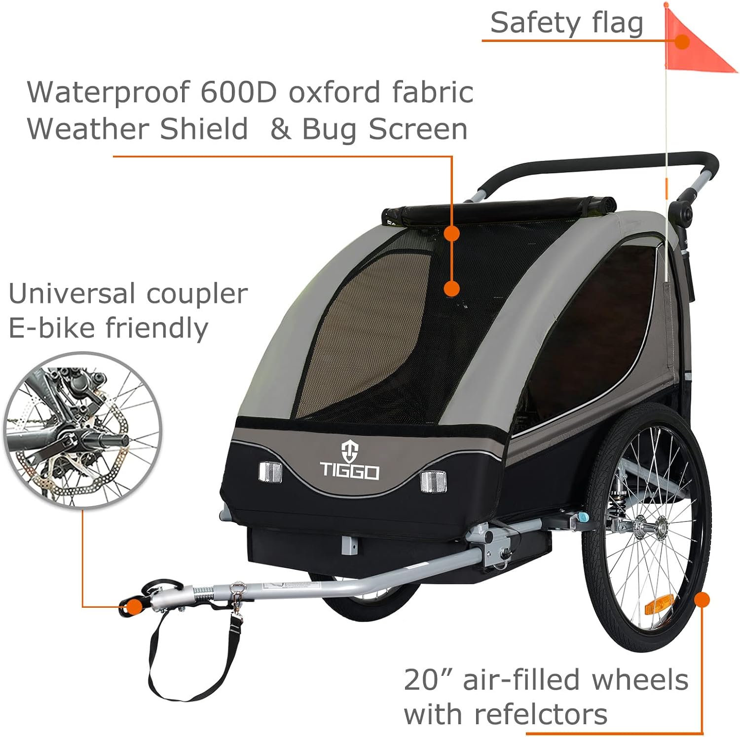 Tiggo S2 Kinderanhänger mit Federung Jogger 2 in 1 Kinder Buggy fahrradanhänger Anhänger 360° Drehbar