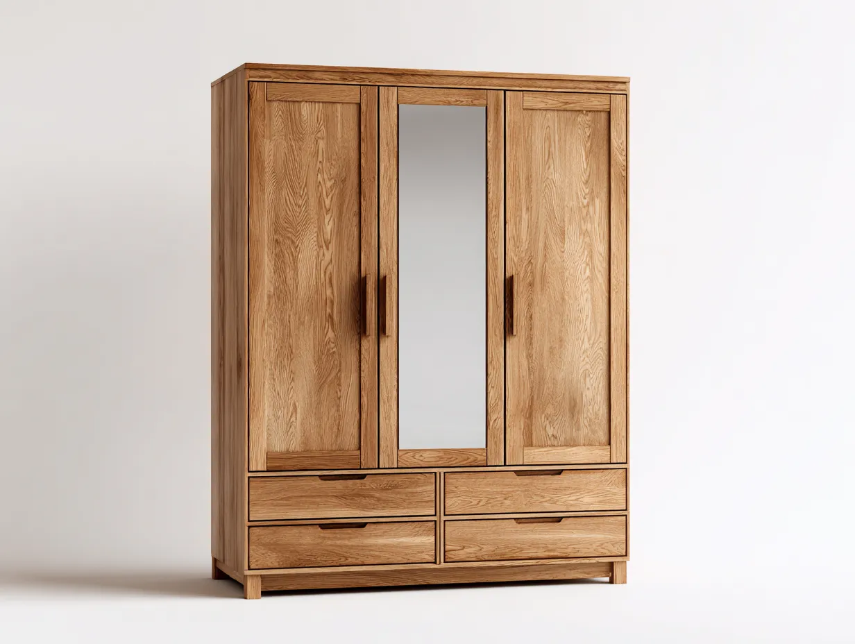 Kleiderschränke mit drei Türen-Eichenholz-Holzwerkstoff-164 x 61 x 194 cm-Naturfarben-Moderner Stil