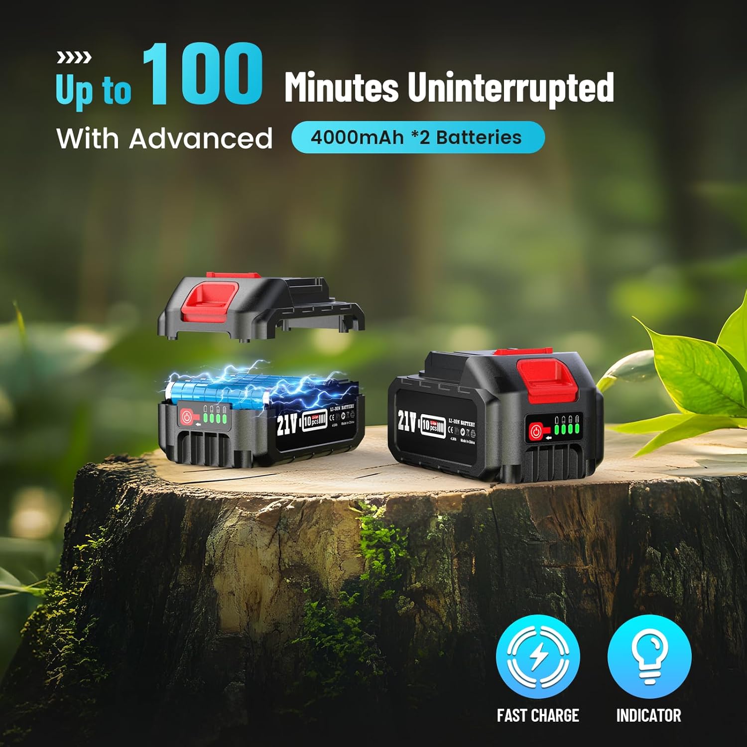 Seesii 6-in-1 Mini Kettensäge & Akku Heckenschere Set, mit 2 * 4000mAh Akkus, Hochentaster mit Teleskopstange, Maximale Reichweite bis zu 4,57m, Geeignet für Gartenpflege und zum Holzfällen