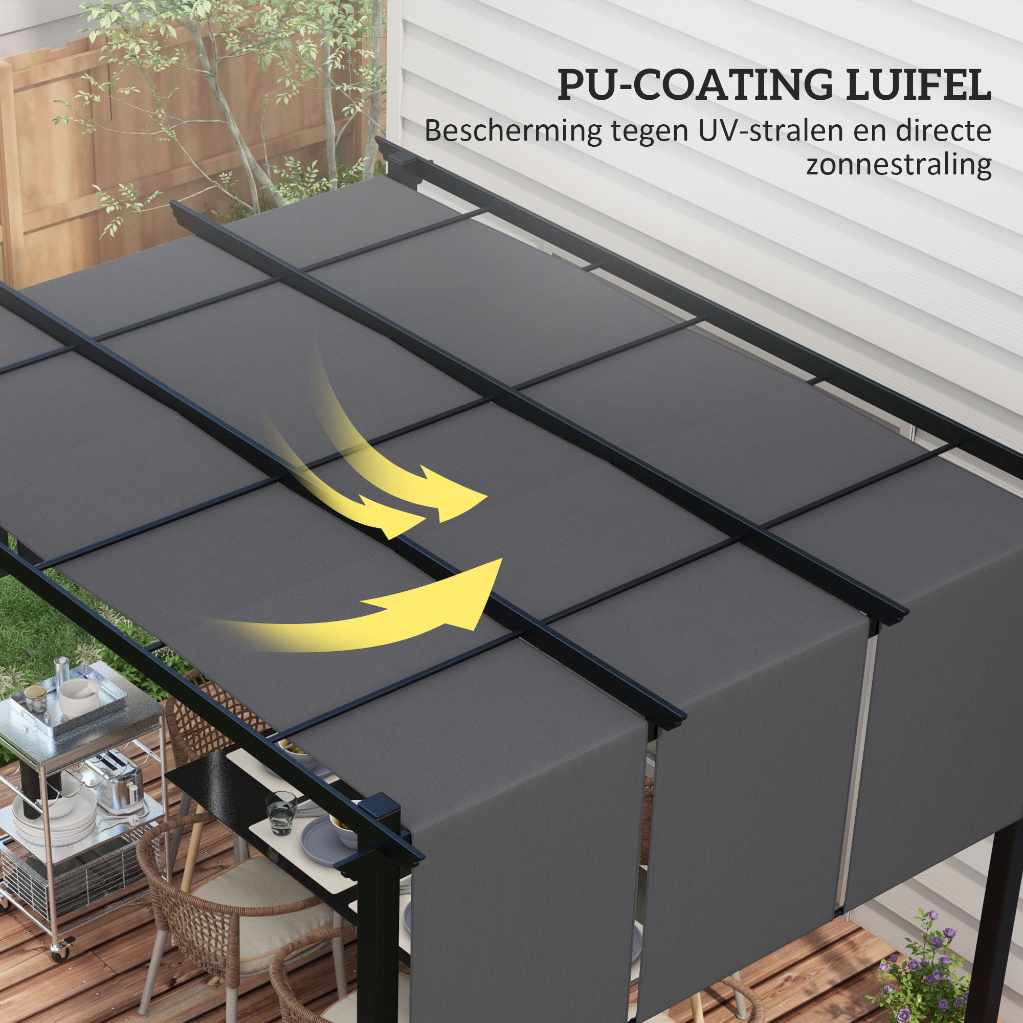 Zonnescherm Markies. Pergola, weerbestendig, inclusief bevestigingsmateriaal, 3 x 3,5 m, Donkergrijs