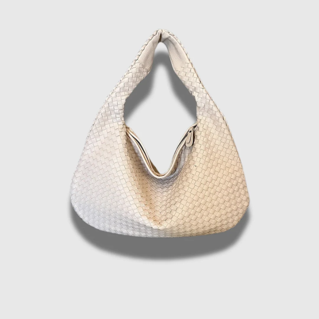 Damen Schultertasche aus geflochtenem Leder | Stilvolle Handtasche mit Reißverschluss und gepolstertem Trageriemen für den Alltag