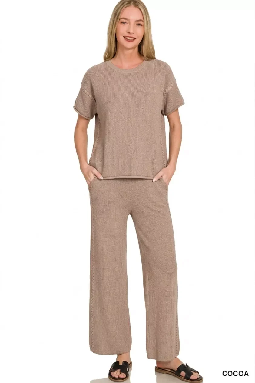 Zenana Viscose Round Neck Top & Pants Set