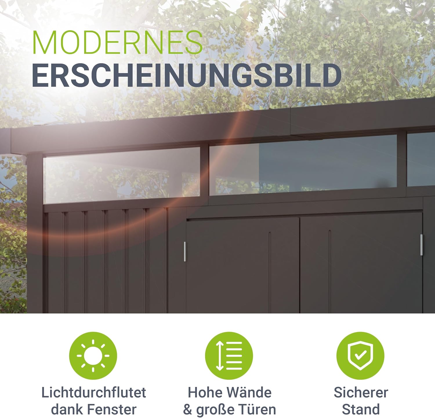 Juskys Gerätehaus Luzern Pro 8,6 m² - Metall Geräteschuppen mit Türen & Fenstern - wetterfest & abschließbar - Fahrradgarage, Gartenhaus - Anthrazit