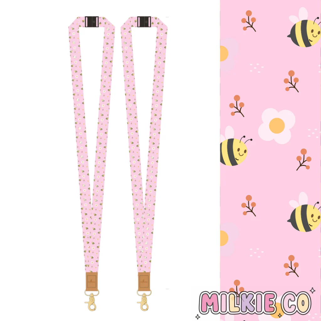 Pink Bee Fabric Lanyard