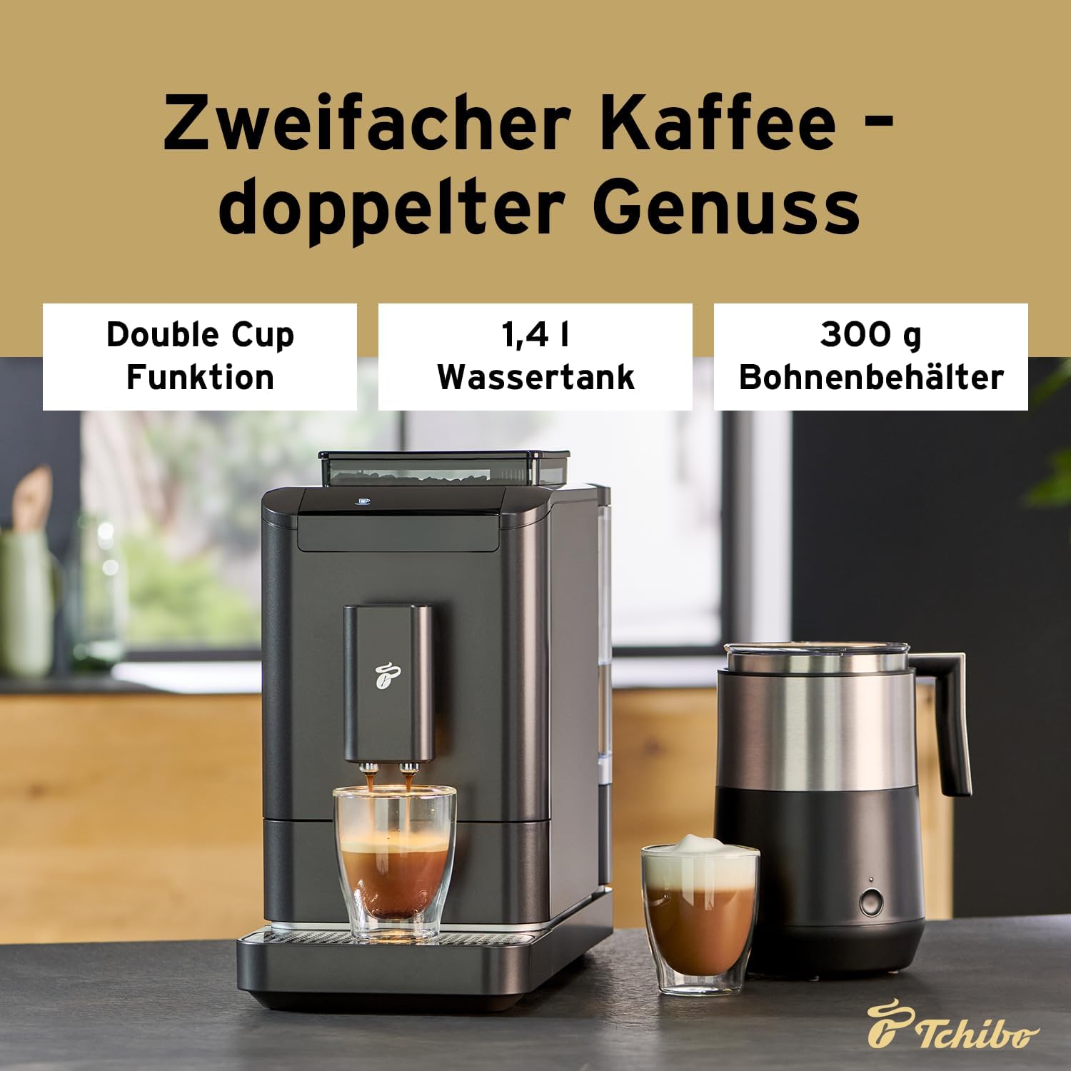 Tchibo Kaffeevollautomat Esperto2 Caffè mit 2-Tassen-Funktion für Caffè Crema und Espresso, Granite Black - INKLUSIVE Kaffeeprobierset GRATIS