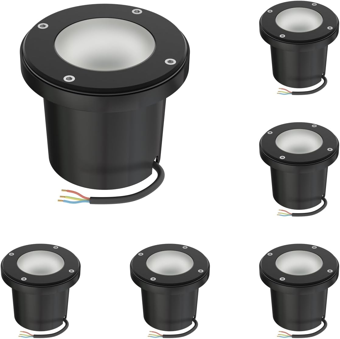 ledscom.de 6 Stück Bodeneinbauleuchte BOFU für außen, IP67, schwenkbar, schwarz, rund, 150mm Ø, 1x GU10 max. 15W, Milchglas