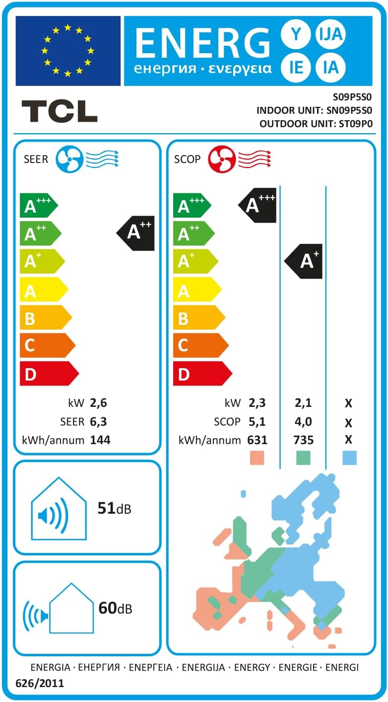 TCL Multisplit Klimaanlage Wandgerät 4 x 2,6 kW 9000 BTU + 32000 BTU Außeneinheit App + Fernbedienung für Räume bis zu je 30m²