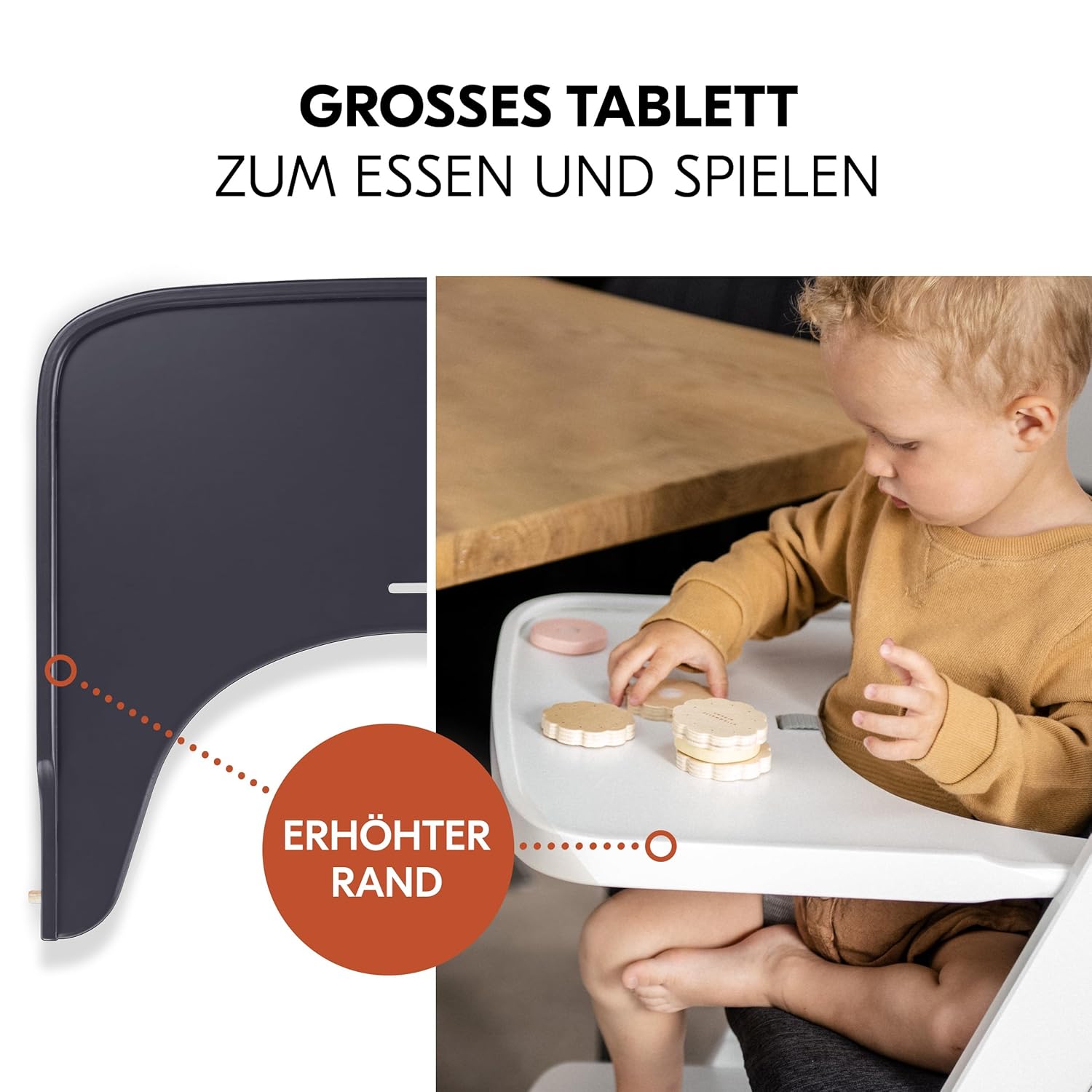 hauck Hochstuhl Beta+ Newborn Set Premium Dark Grey - Babyhochstuhl Set ab Geburt mit Neugeborenen Aufsatz Bouncer, Sitzpolster und Essbrett - Dark Grey