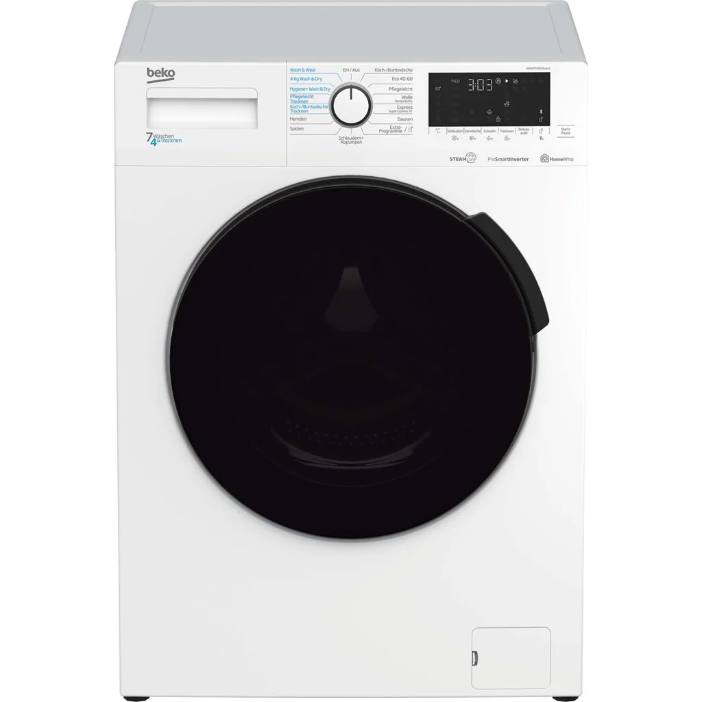 Beko was-droogcombinatie met XL-deur BT, 1400 tpm, stoomfunctie WDW75141Steam1