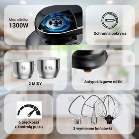 Robot planetarny Extralink, 1300 W, 2 misy 5 l i 5,5 l, czarny