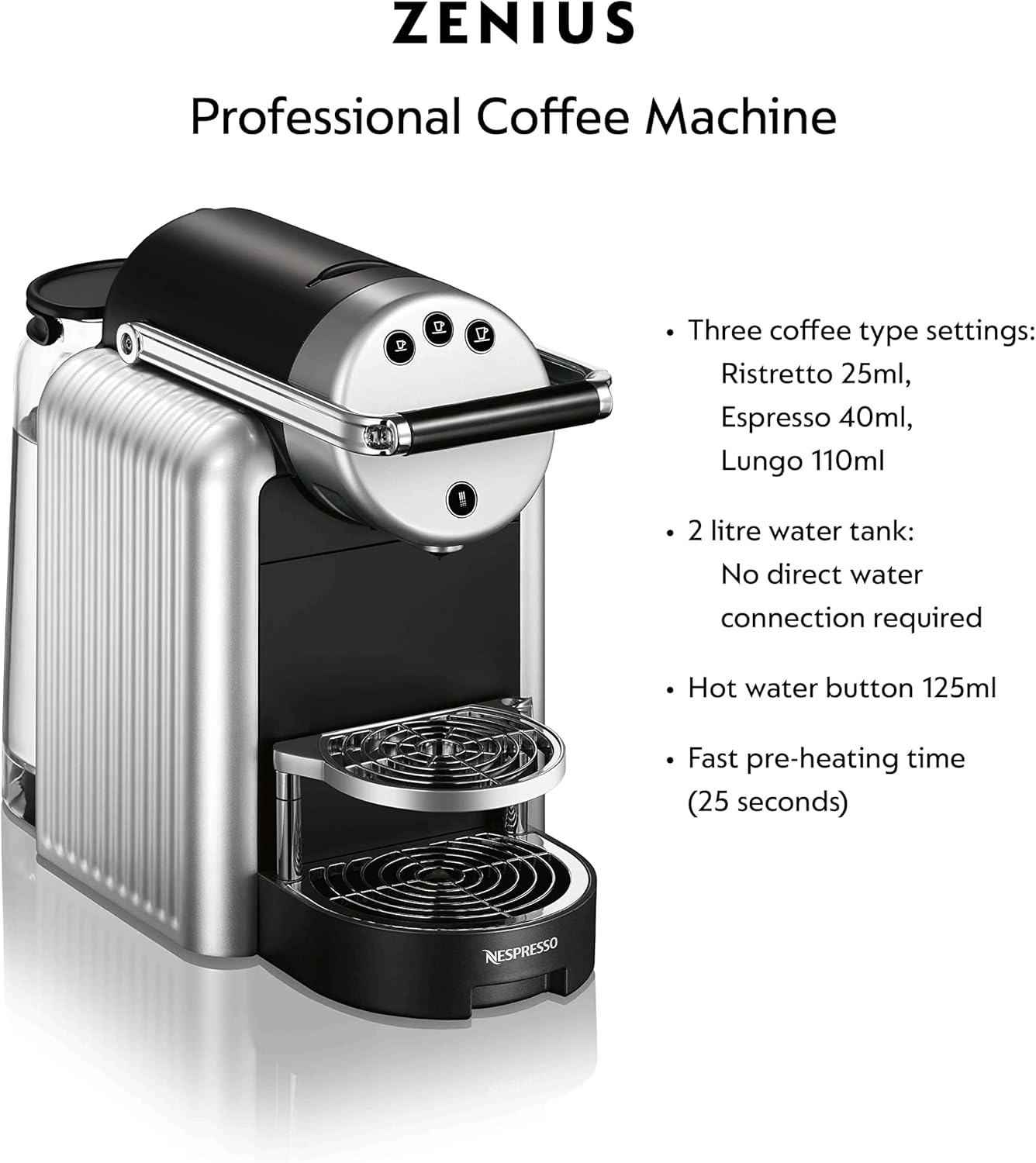 Nespresso Cafetera automática profesional Zenius incluye 50 cápsulas de café - Cafetera para oficinas pequeñas - Plata