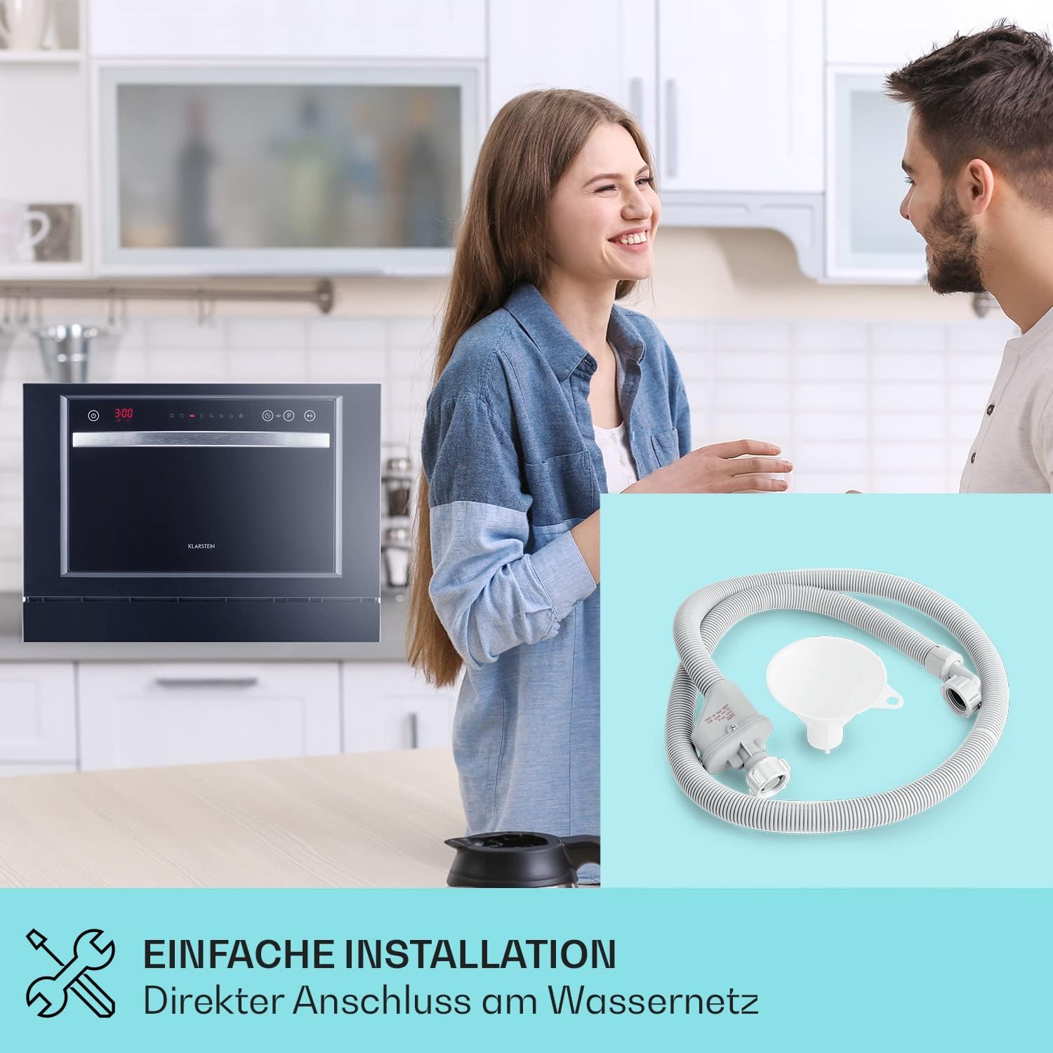 Klarstein  ia 8 - Spülmaschine, Geschirrspüler, Freistehend, Teilintegriert, F, 55 cm breit, 8 Maßgedecke, 6 Programme, Aquastop, silber