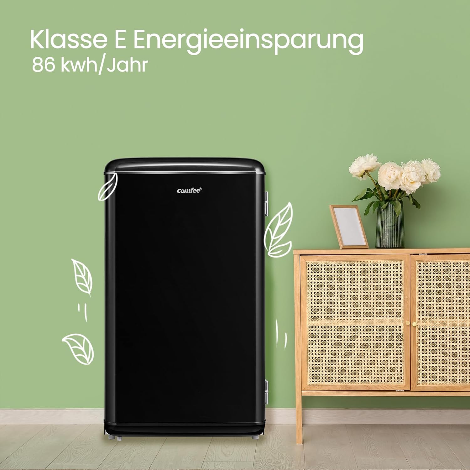 Comfee RCD93BL2EURT(E) Kühlschrank Klein, 93 Liter Retro Kühlschrank, Mini kühlschrank mit verstellbare Thermostat, LED-Licht, Schwarz