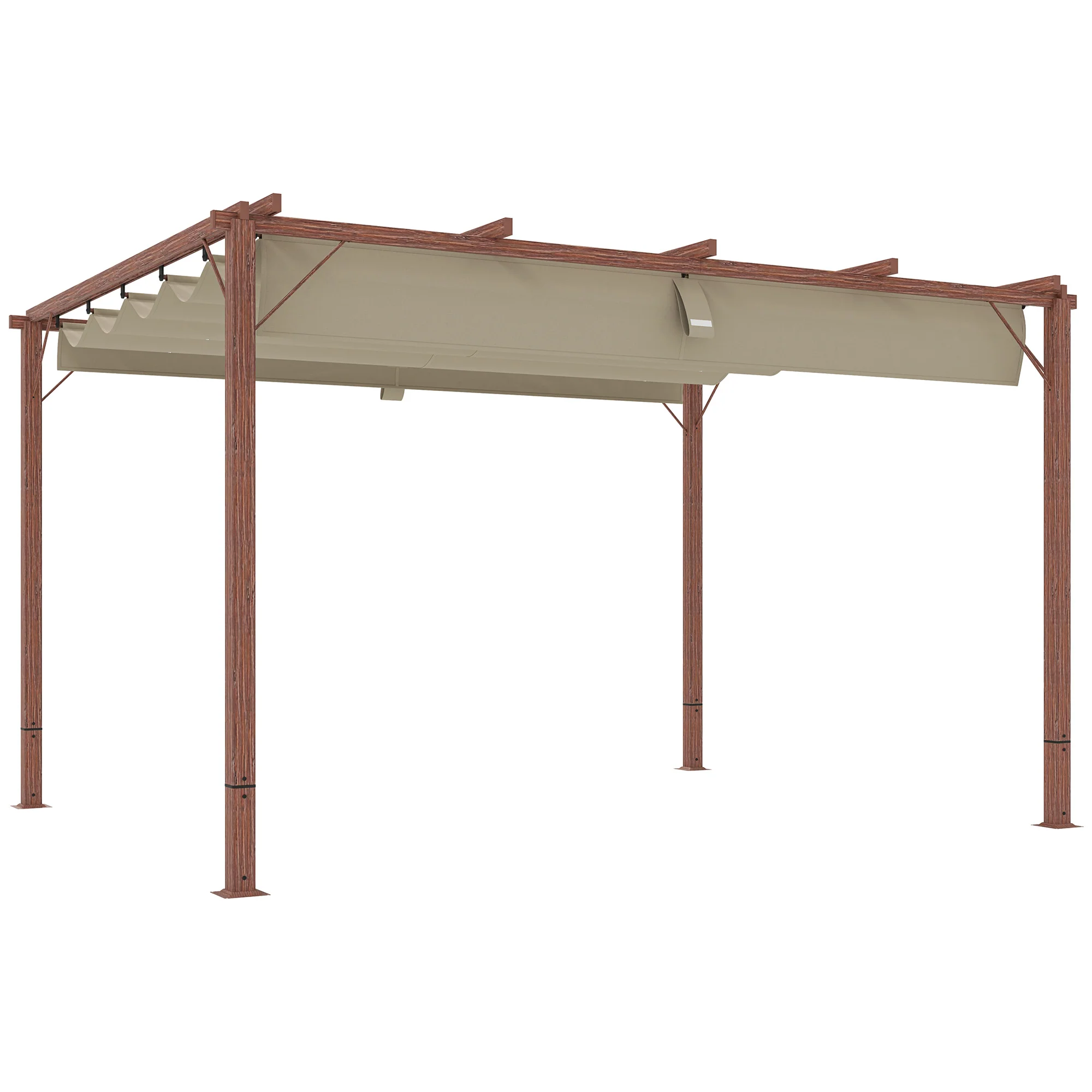 Outsunny 3 x 4 m Tuin-Pergola, Verstelbaar Terrasoverkapping, Aluminium Frame, UPF30+ Zonbescherming, Natuurhout