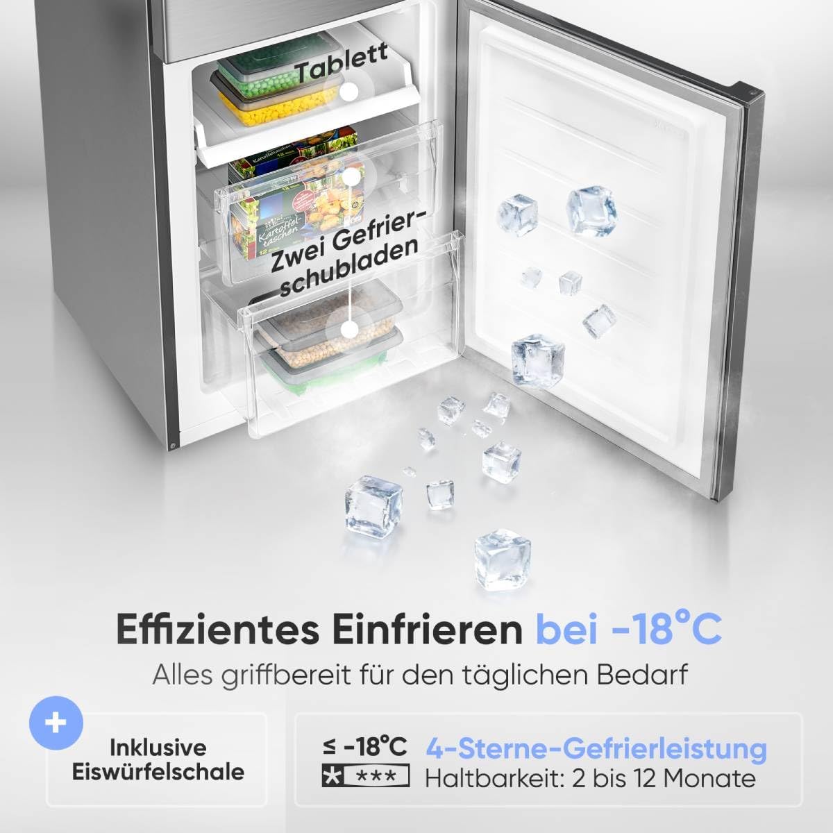 Bomann® Kühlschrank mit Gefrierfach | Energieklasse C | 176cm | LowFrost | 5 Jahre Kompressor-Garantie | Kühl Gefrierkombination leise | Türanschlag wechselbar | Kühlgefrierkombi | KG 7369 silber