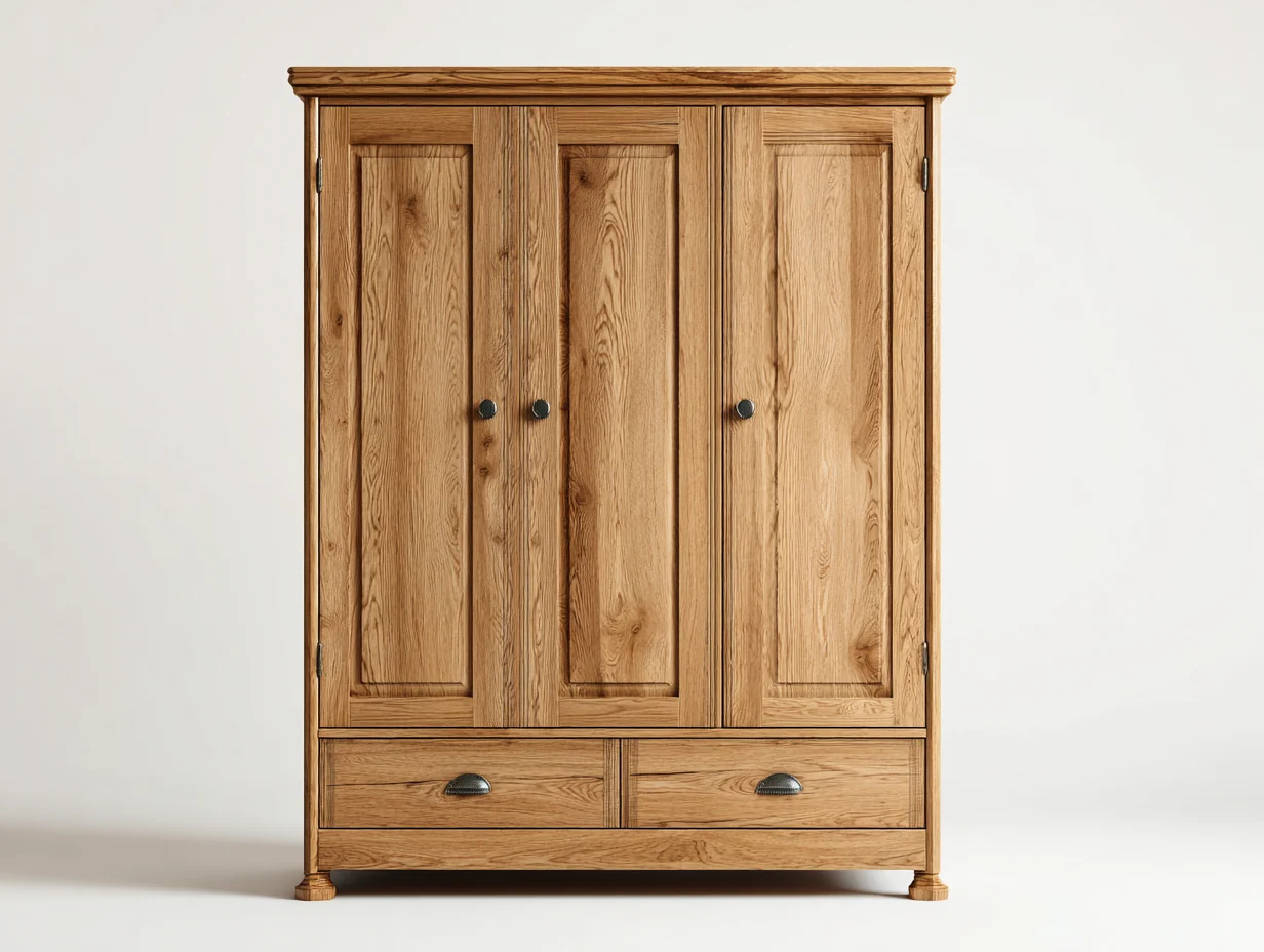 Armarios de tres puertas madera 155x60x185 cm - color natural - estilo clásico almacenamiento