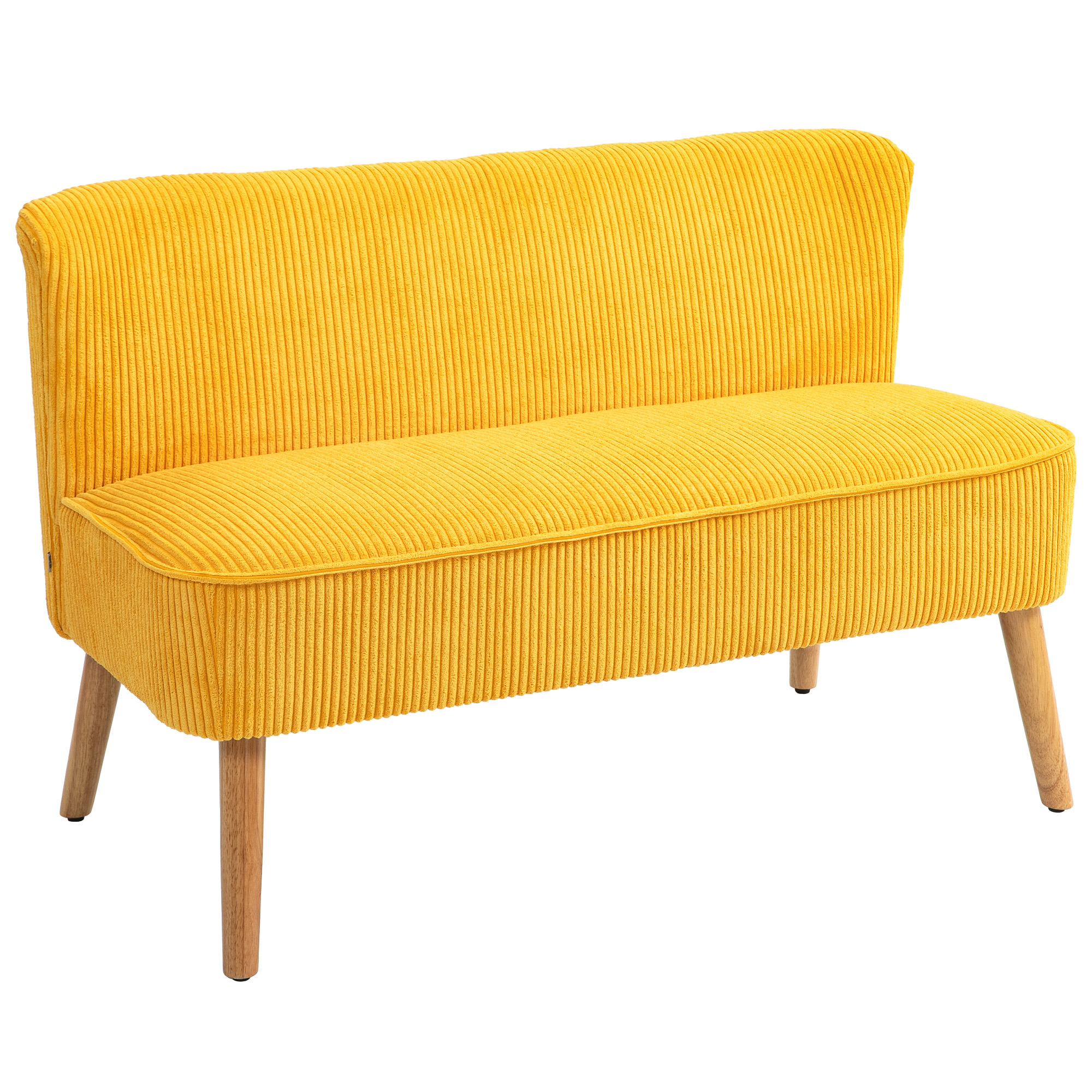 Tweezitsbank in elegant Scandinavisch ontwerp, stevig houten frame, tot 150 kg, 117 x 56,5 x 77 cm, Geel