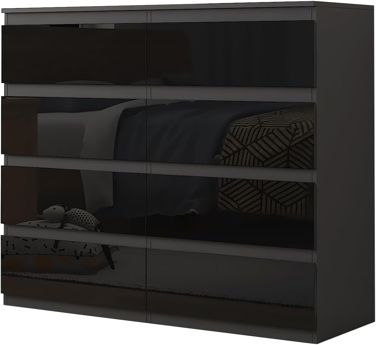 HTI living Sideboard Kenji 8 Schubladen Hochglanz Schwarz Kommode
