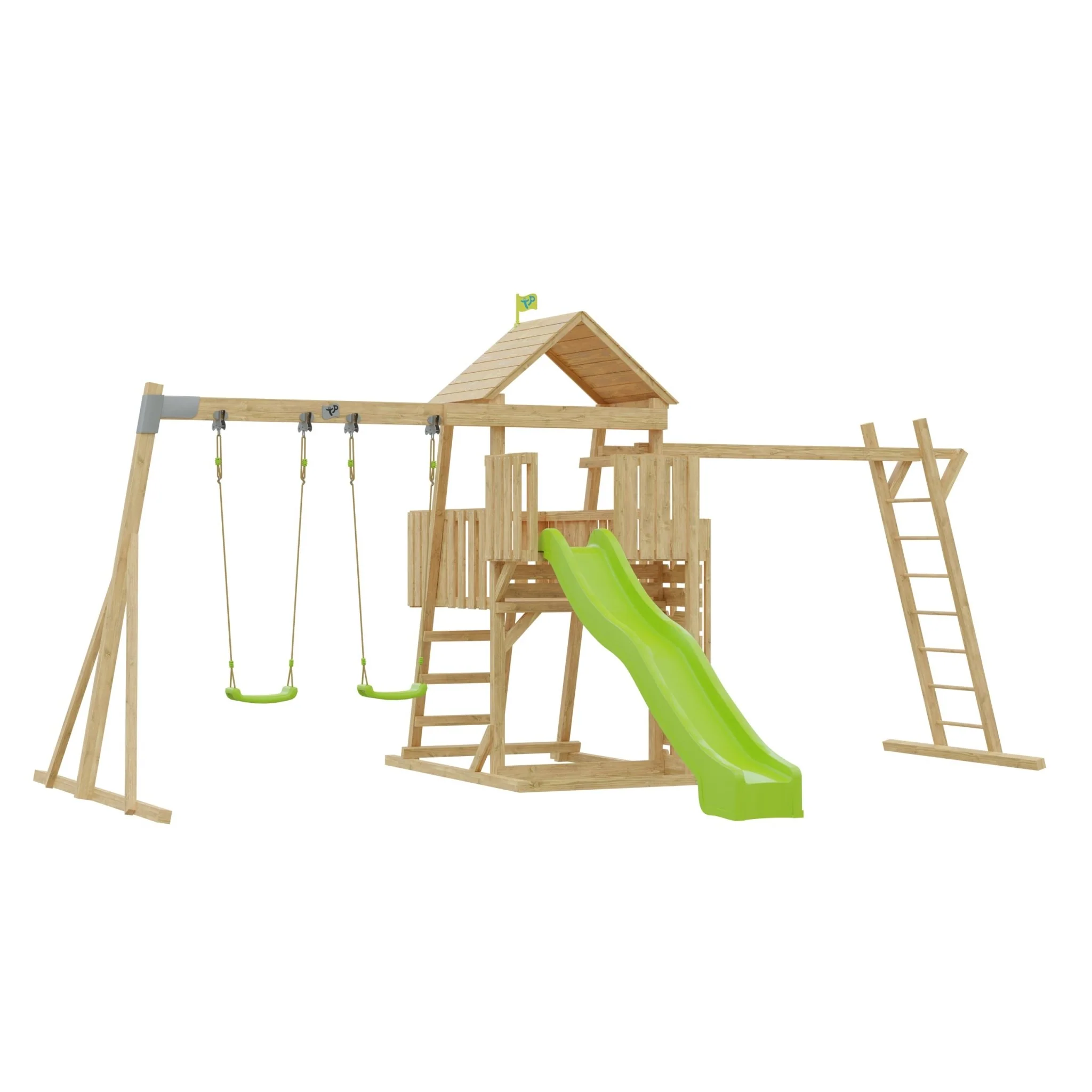 Kingswood Houten Klimrek met Klimbrug, 2 Touwschommels en Golvenglijbaan �C FSC? gecertificeerd