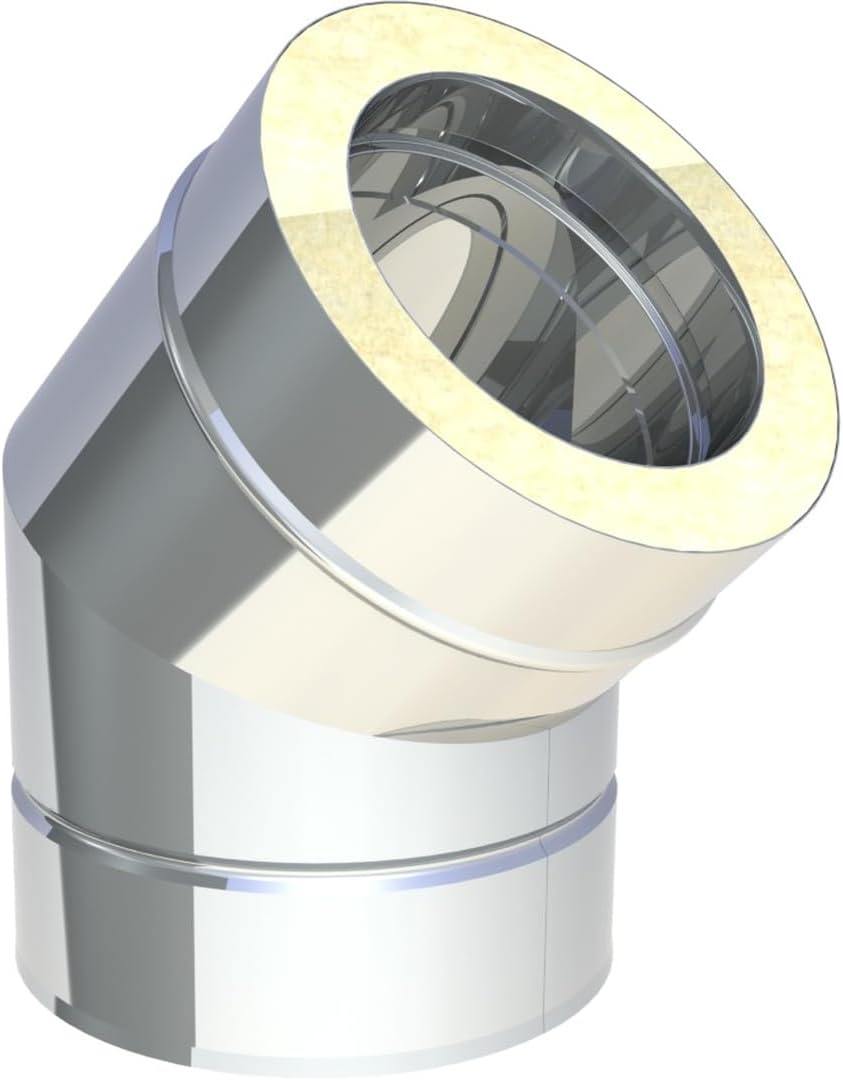 Jeremias DW-FU Doppelwand Edelstahl Abgassystem Winkel 45 Grad Innendurchmesser 400 mm für Öl Gas Festbrennstofffeuerstätten CE-zertifiziert