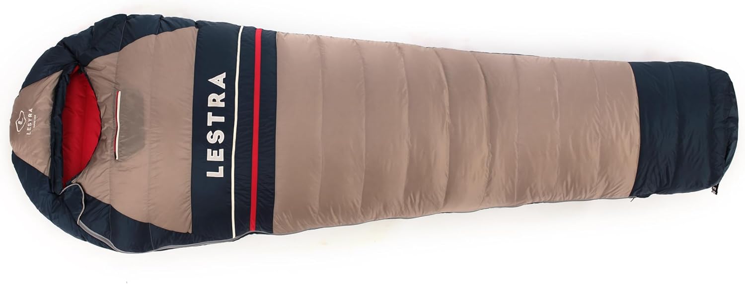 Lestra Sport - Alaska - Schlafsack für Extreme Kälte - Limittemperatur –9 °C - Entendaunen - Erwachsene - 220 x 80 cm - 1,2 kg - Beige