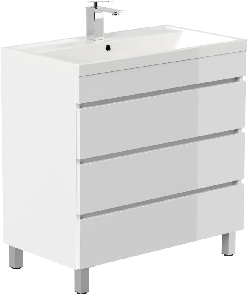 Magnolia Home Stand Badmöbel Via 80 SoftClose mit DREI grifflosen Schubladen Farbe Weiss Hochglanz