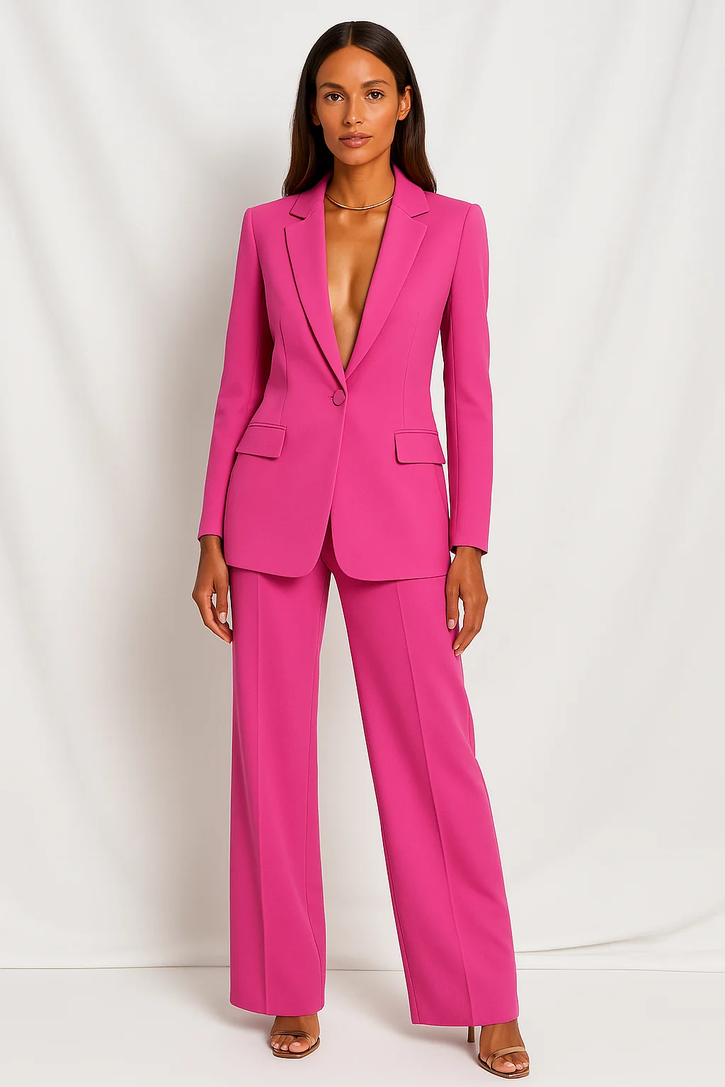 Eleganter Damen-Hosenanzug mit tiefem Ausschnitt �C Blazer & Hose mit geradem Bein