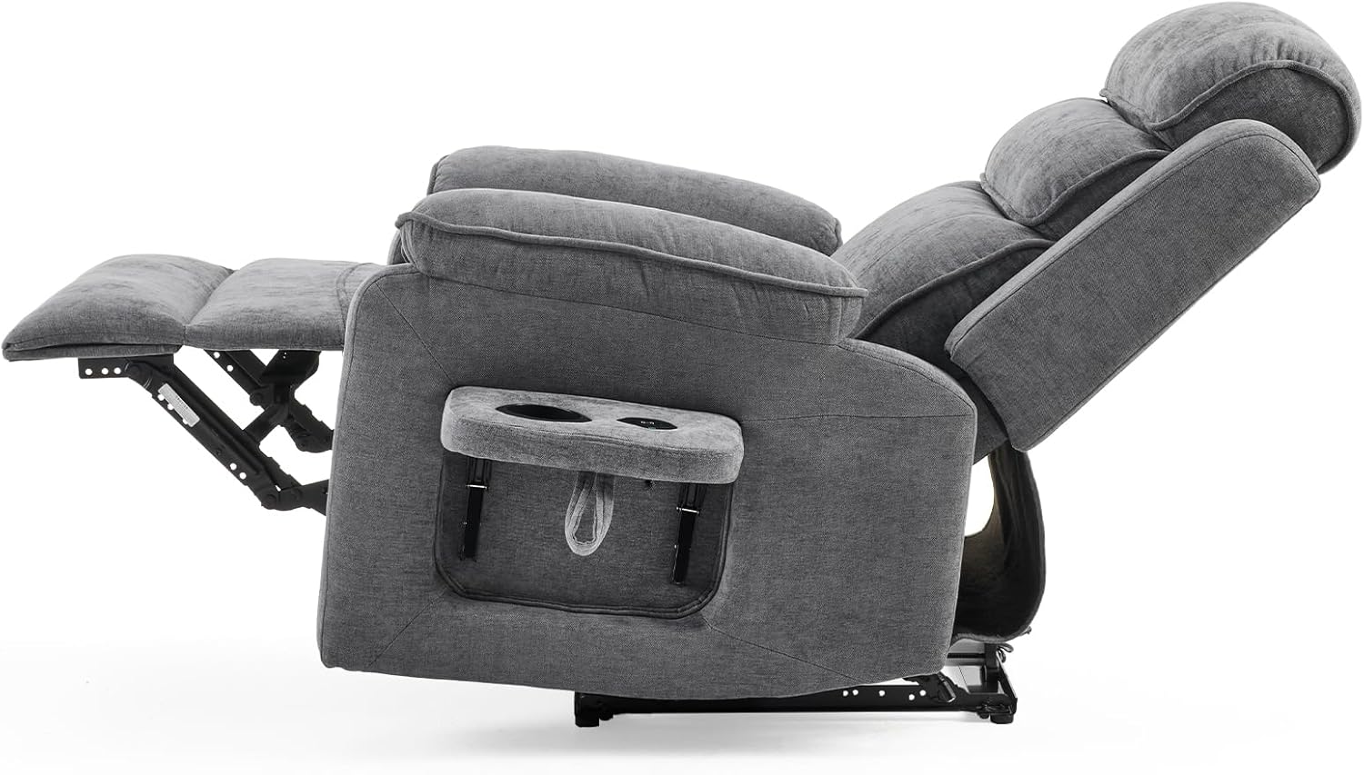 LEADZM Fernsehsessel Relaxsessel mit drahtloser Ladevorrichtung, 1 USB-Anschluss, 1 USB-C-Ladeanschluss, Liegen TV Sessel mit Massage Heizung, Getränkehalter (Dunkelgrau)