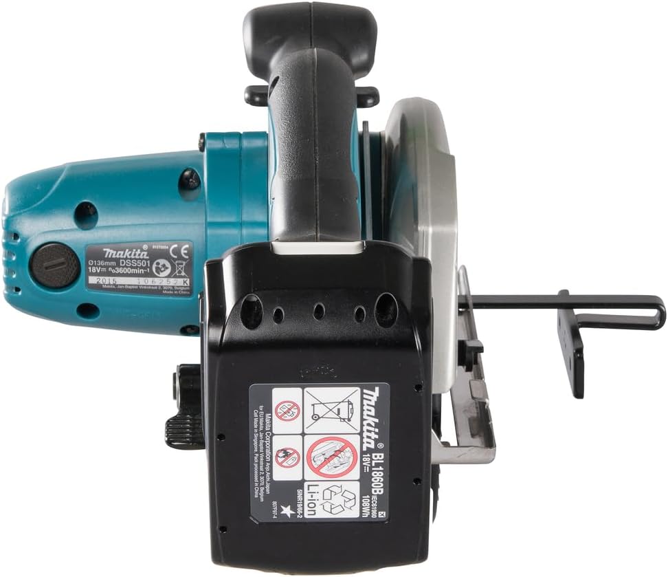 Makita Akku-Handkreissäge 51 mm, (18 V/5 Ah, 2 Akkus und Ladegerät im Makpac), DSS501RTJ, Schwarz, Blau