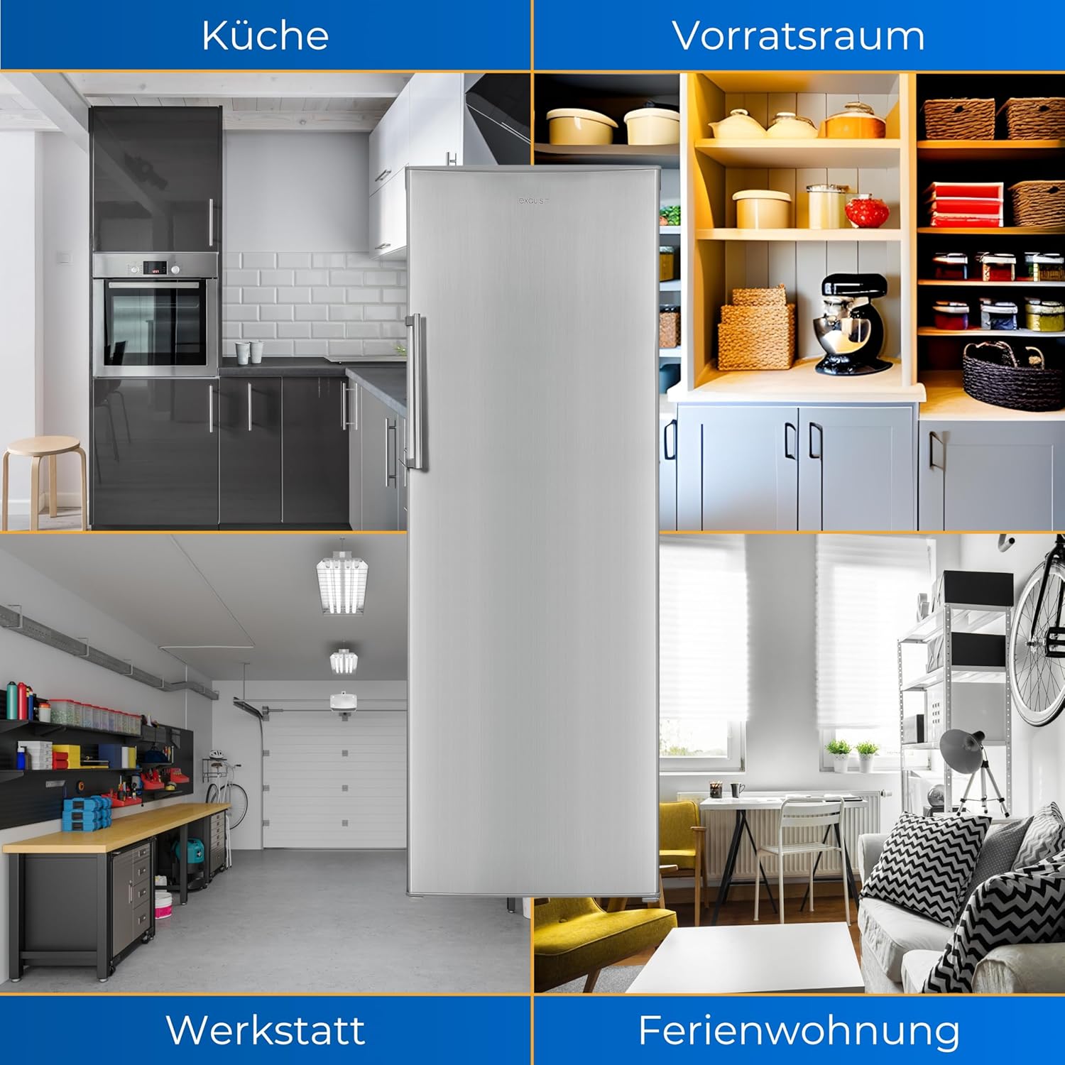 Exquisit Gefrierschrank GS280-HE-040D inoxlook | Tiefkühlschrank Gross 242 Liter | 4* Schnellgefrieren | Gefrierschrank Gross | Türanschlag wechselbar