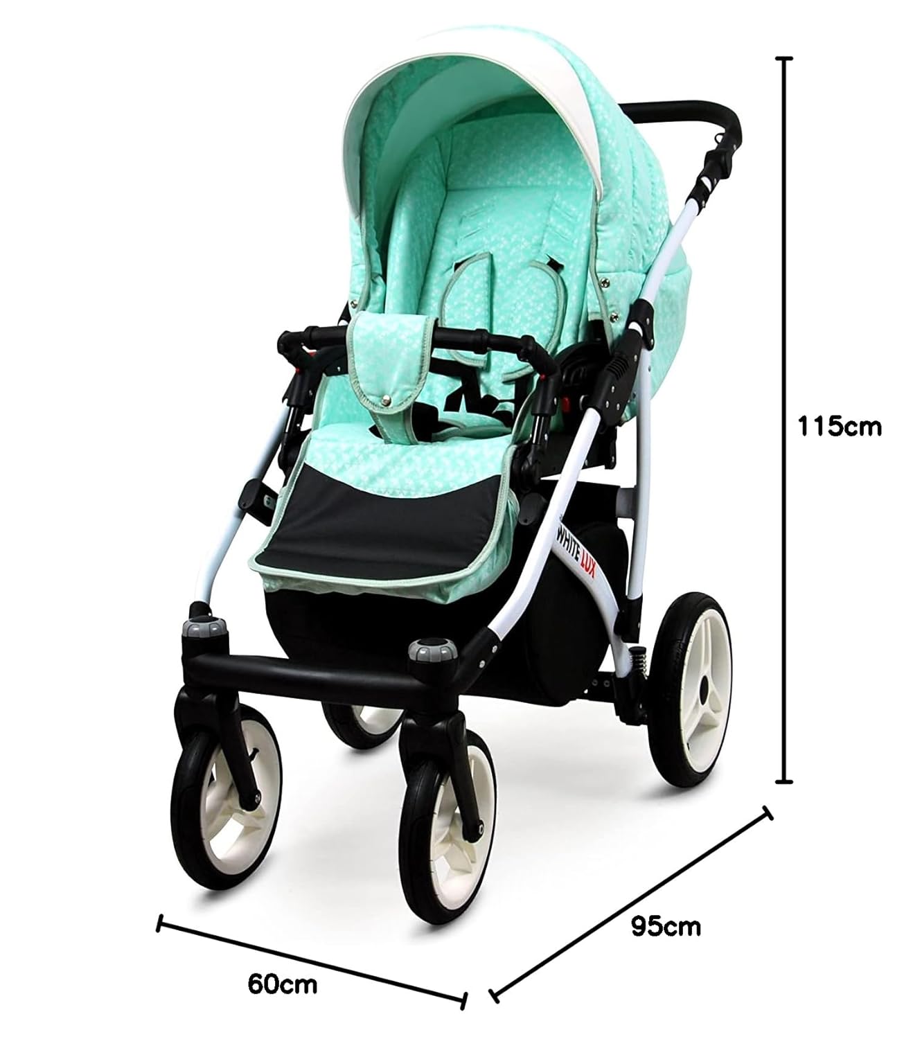 BabyLux® Bambimo Kinderwagen Set 3 in 1 - White Lux - incl. Babywanne, Buggy Sportsitz, Auto-Babyschale - Autositz - Kinderwagenset - Kombikinderwagen mit Wickeltasche, Regenschutz usw.