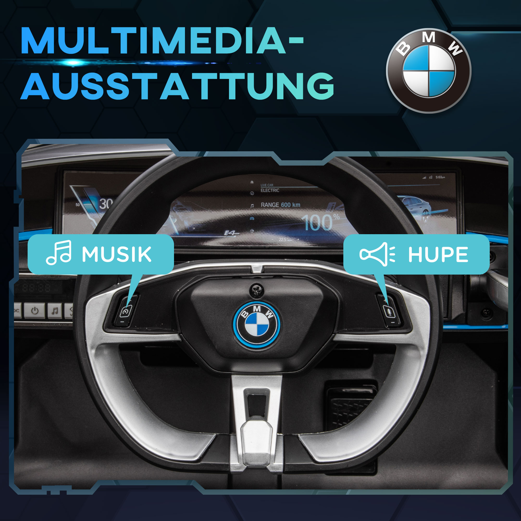 Kinderauto Elektroauto BWM i4 3-5 km/h Afstandsbediening Multimedia-speler Zwart