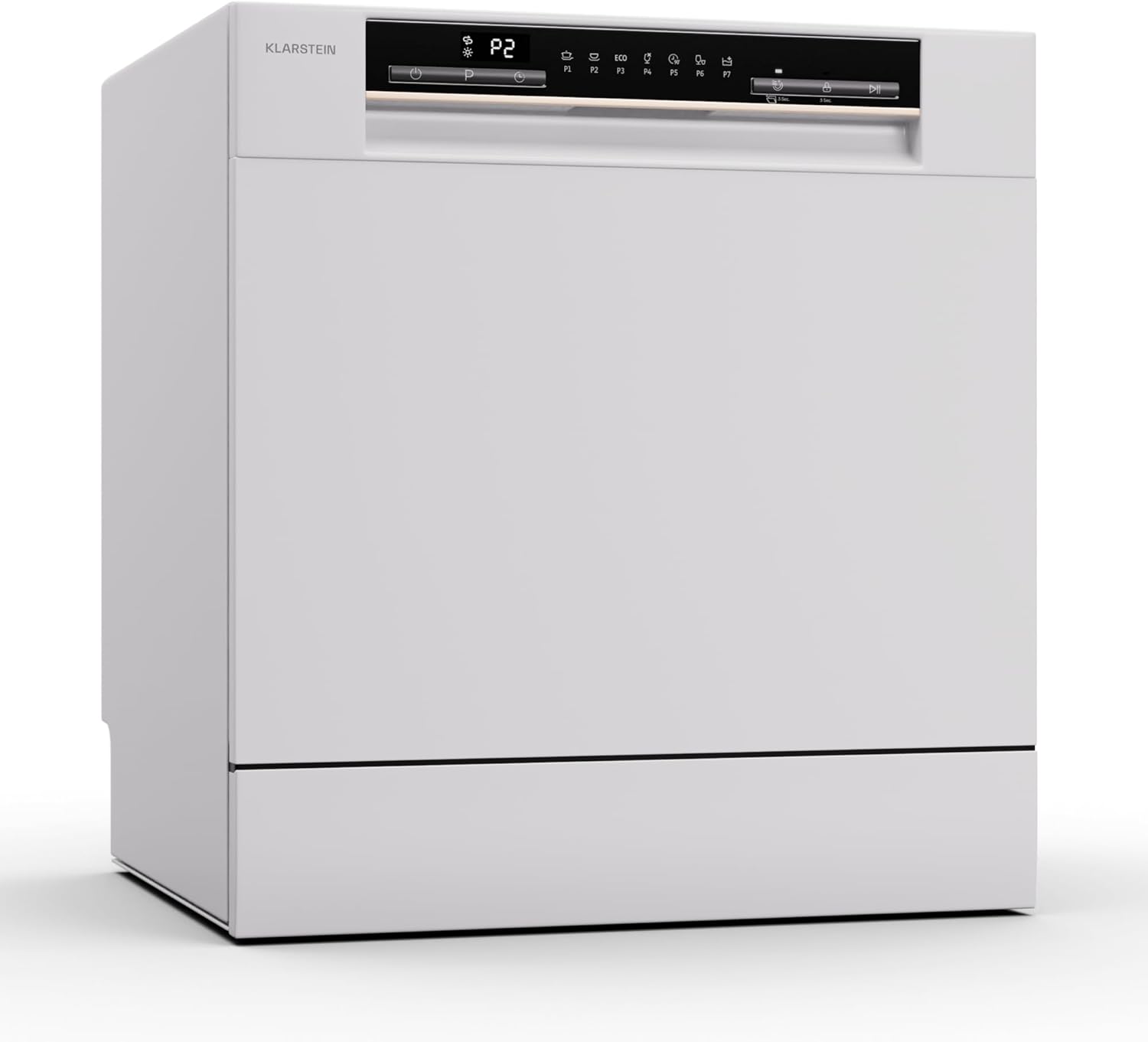 Klarstein  ia 8 - Spülmaschine, Geschirrspüler, Freistehend, Teilintegriert, F, 55 cm breit, 8 Maßgedecke, 6 Programme, Aquastop, silber