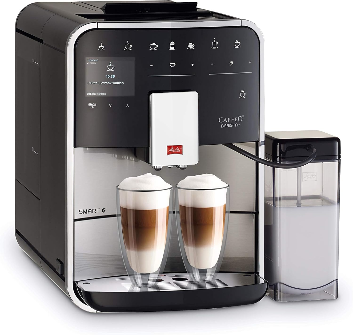 Melitta Barista T Smart - Kaffeevollautomat mit Milchsystem, Kaffeemaschine mit Mahlwerk, für z. B. Cappuccino oder Espresso, App Steuerung möglich, schwarz/silber