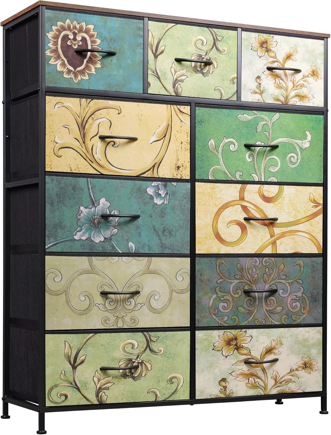 Storage Organizer Unit with 11 Fabric Bins. Storage Drawers Organizer with Steel Frame. Tall Storage Tower Organizaton